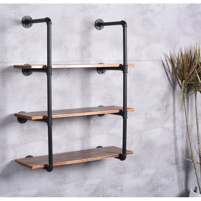 Williston Industrial Black Pipe Bookshelf Wall Ceiling Mounted